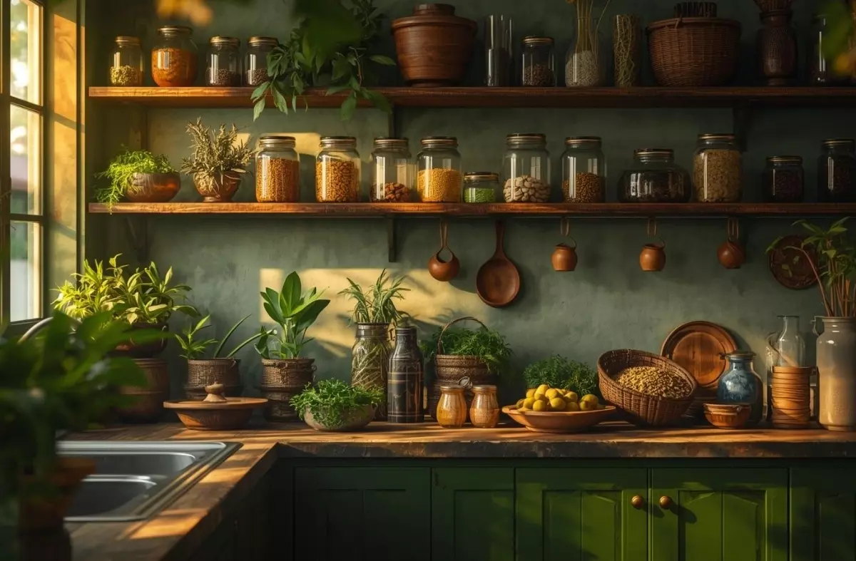 Herbal ingredients in kitchen