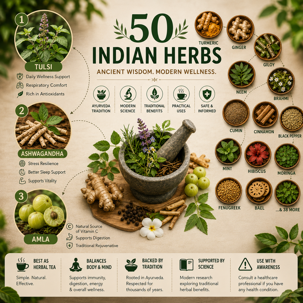 The Ultimate Guide to Indian Herbs: 50 Traditional Herbs Explained with Ayurveda, Modern Science & Practical Uses