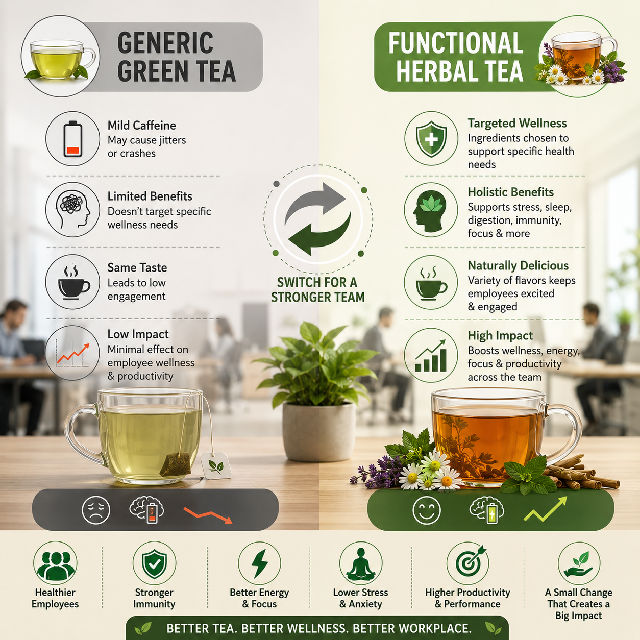 Why Companies Should Replace Generic Green Tea with Functional Herbal Tea