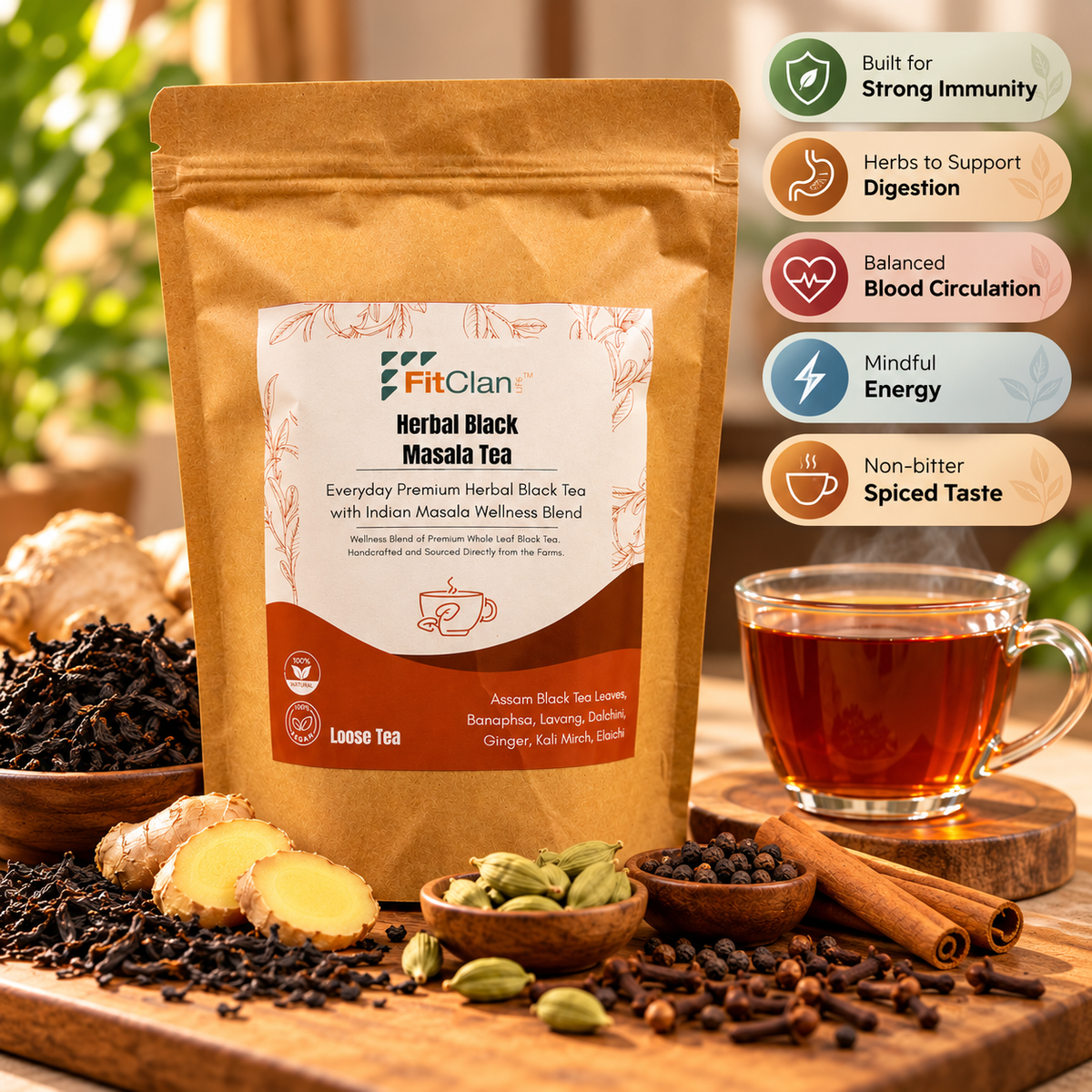 Assam Black Masala Tea with Power of 5 Herbs | Long Leaf | 100 gm