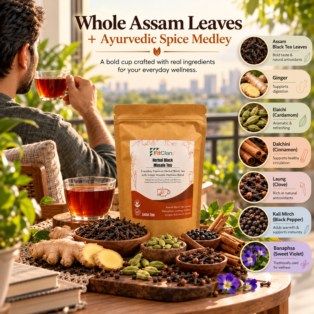 Assam Black Masala Tea with Power of 5 Herbs | Long Leaf | 100 gm