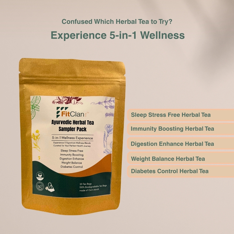 5-in-1 Wellness Experience (20 Tea Bags) | FitClan Life Ayurvedic Herbal Tea Sampler Pack